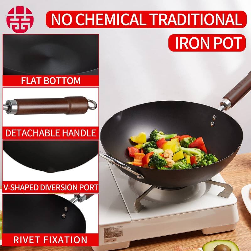 Carbon Steel Wok Pan,12.59" Woks and Stir Fry Pans with Glass Lid